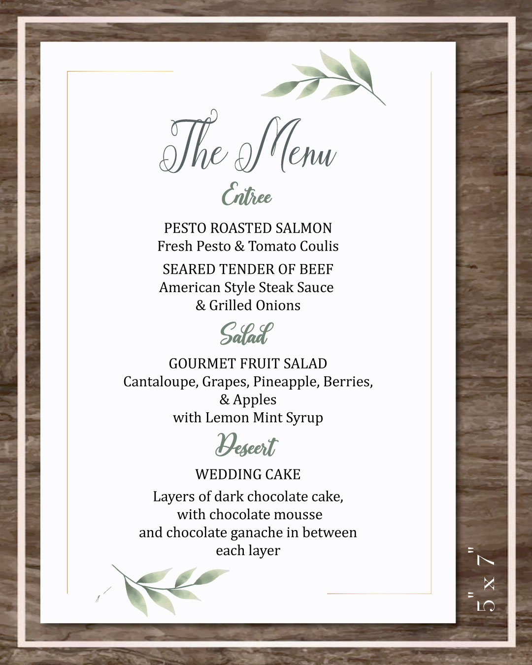 Fern Gold Frame Wedding Menu Cards