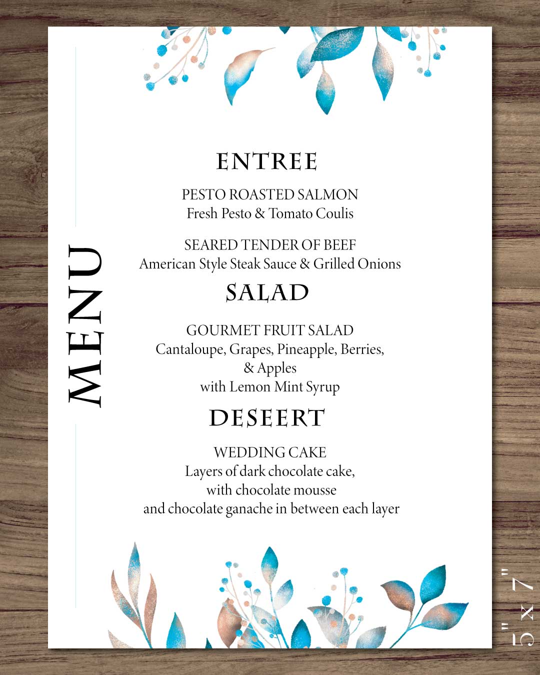 Aquatic Nuances Wedding Menu Cards