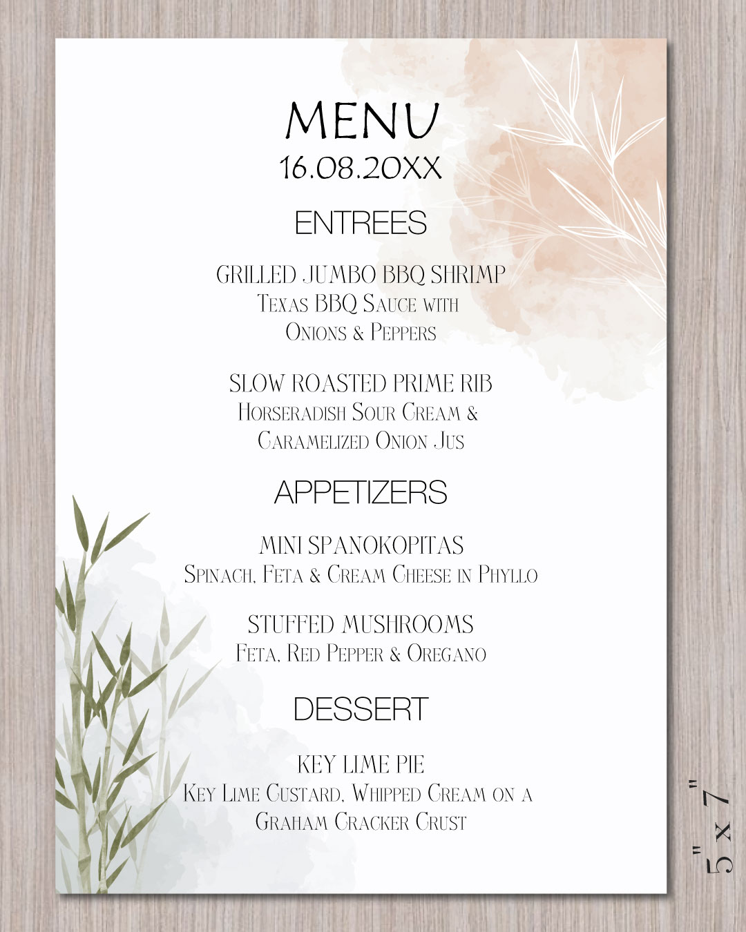 Zen Design bamboo Wedding Menu Cards