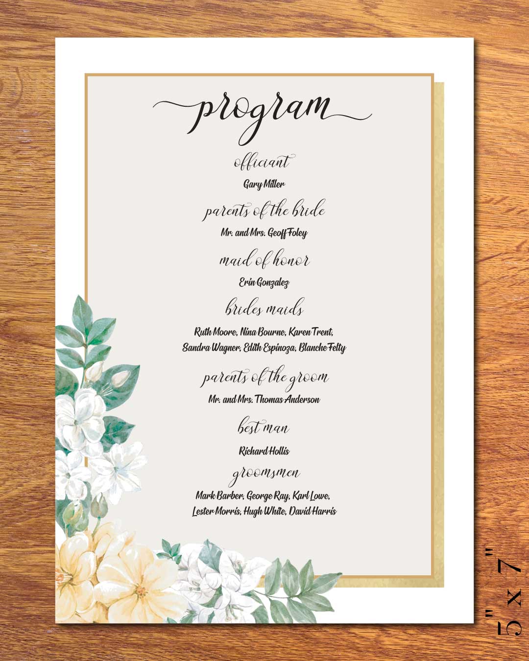 Gold Frame Flowers Wedding Program Cards
