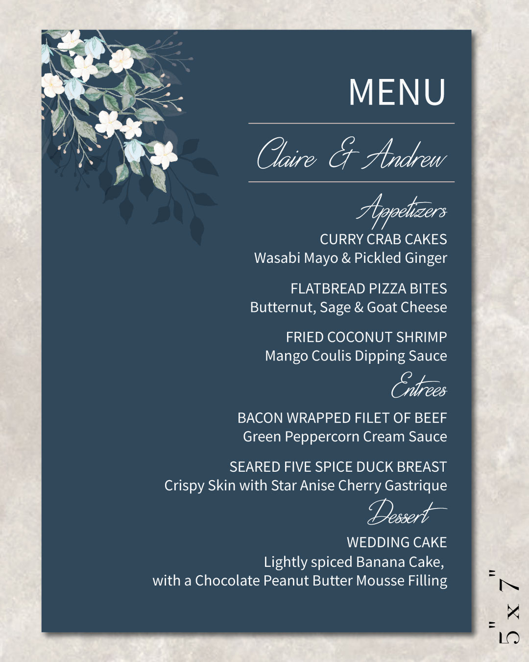 Midnight Garden Wedding Menu Cards