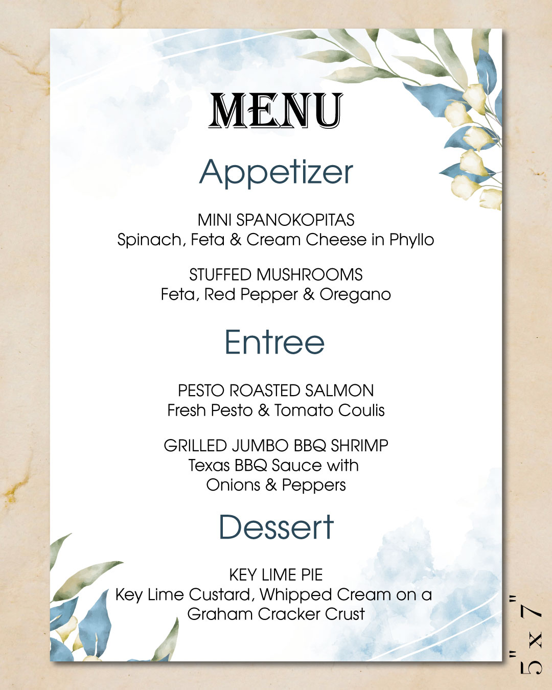 Beauty In Simplicity Wedding Menu Cards