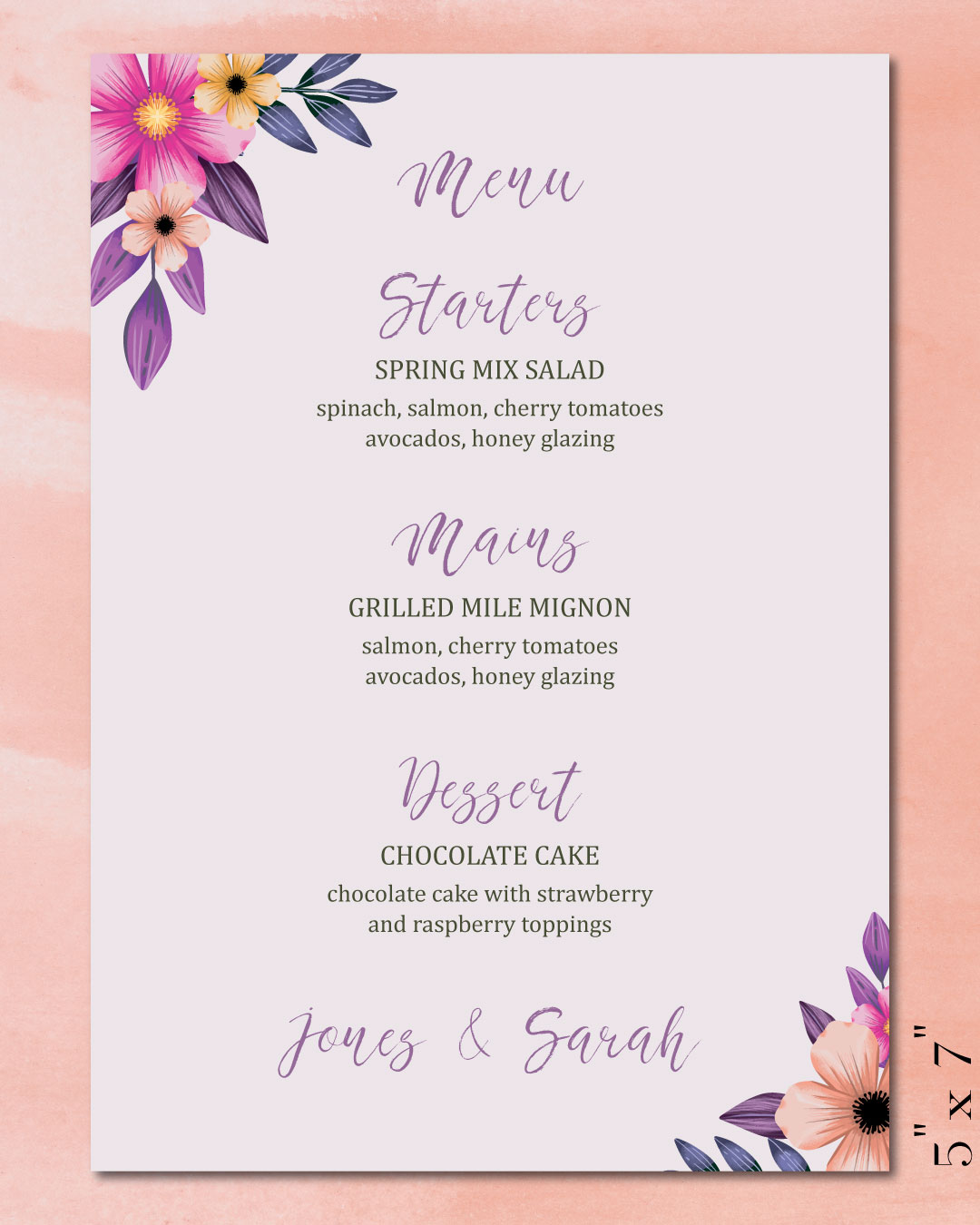 Multicolored Spring Wedding Menu Cards