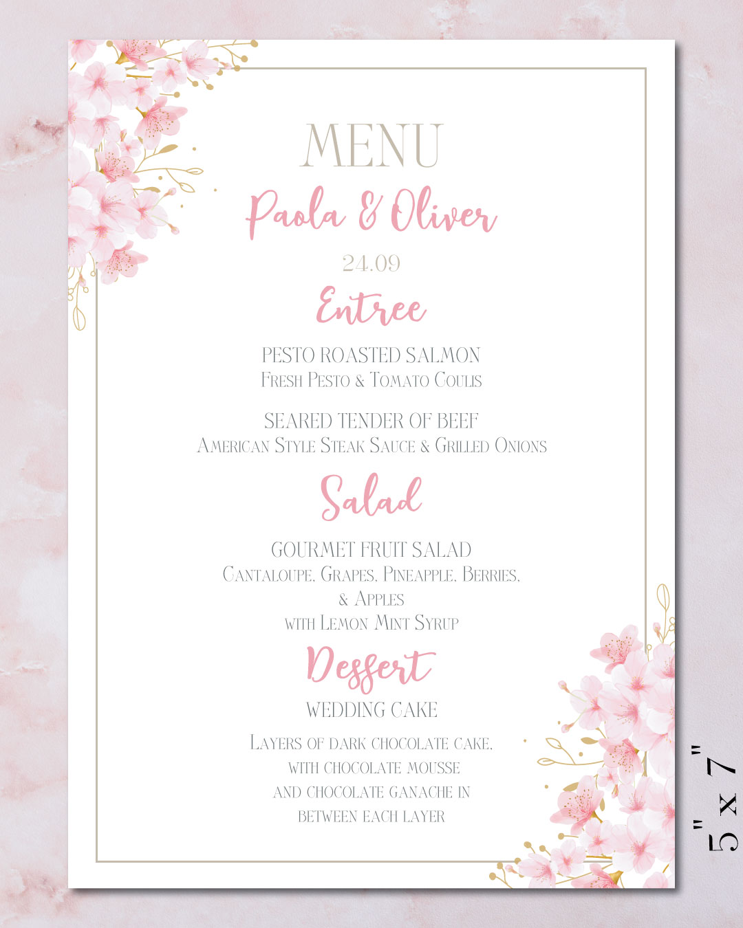 Paradise Flowerland Wedding Menu Cards