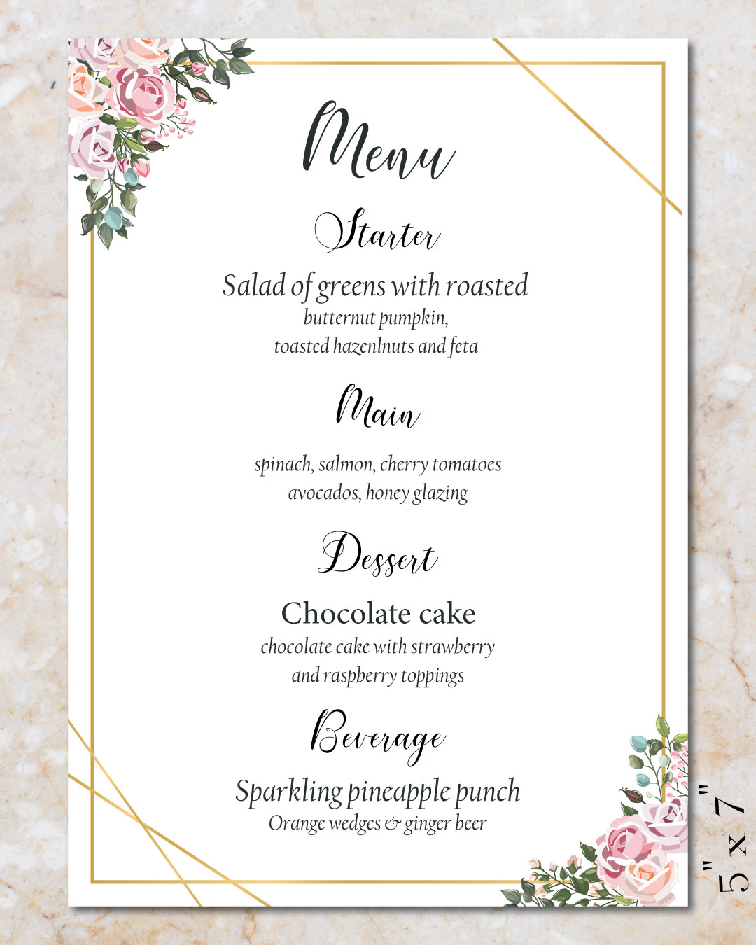 Bouquet Edges Wedding Menu Cards