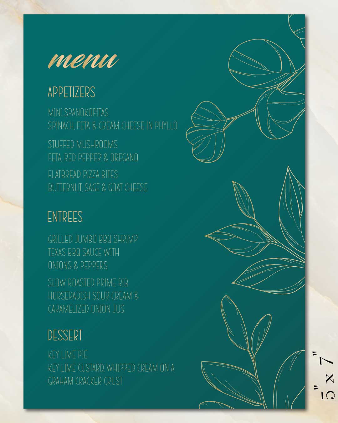 Golden Minimalist Jade Wedding Menu Cards