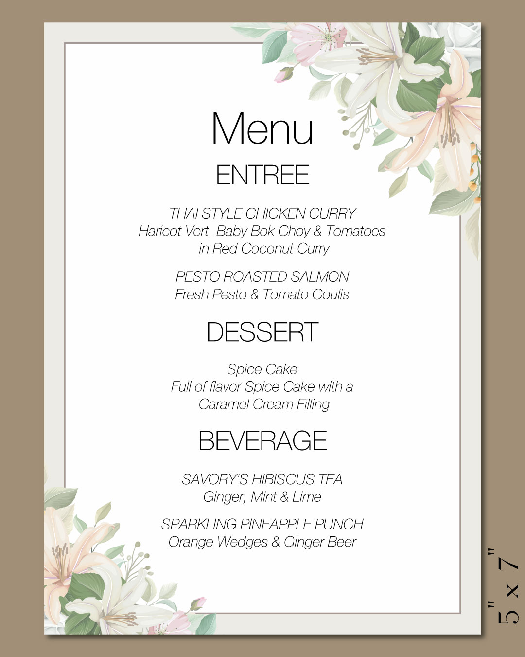 Flames in Flower Wedding Menu Cards