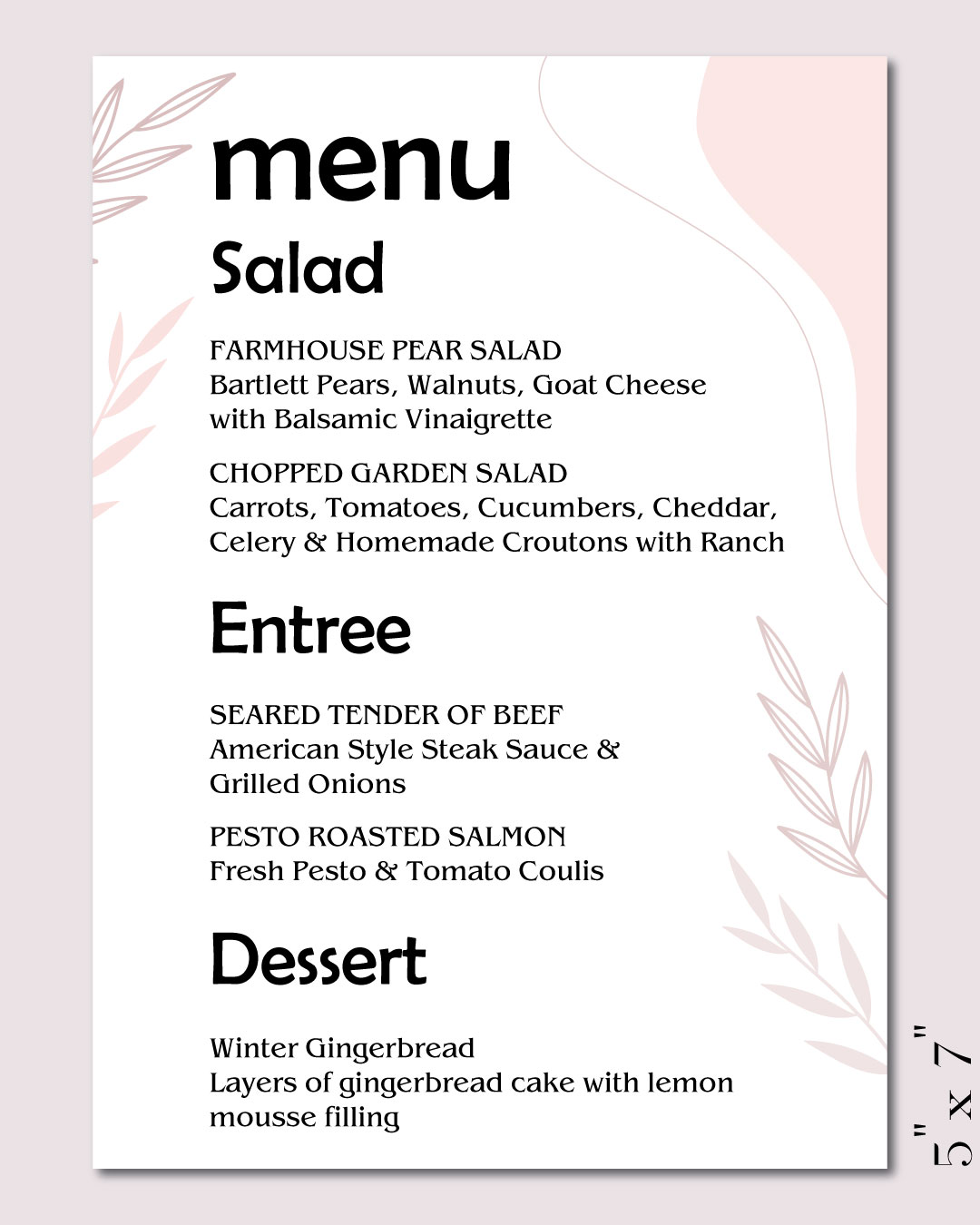 Simple leaf Waves Wedding Menu Cards