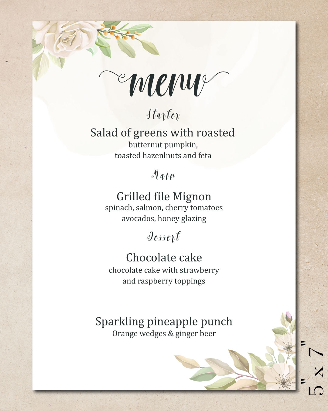 Elegant Menu With Roses Wedding Menu Cards