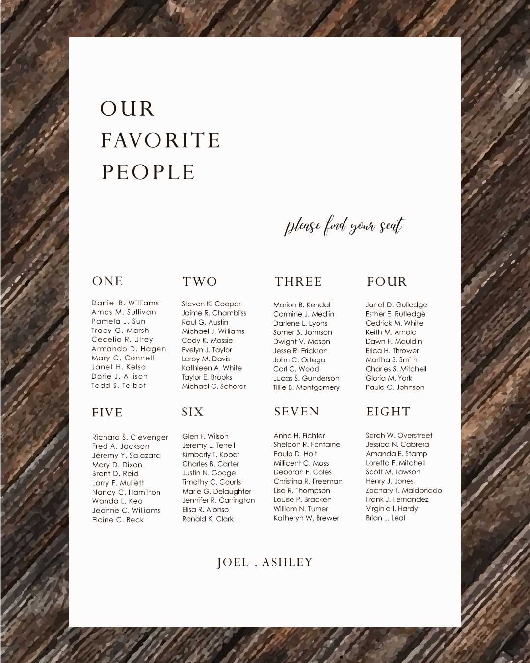 Minimalist Black and White Seating Chart