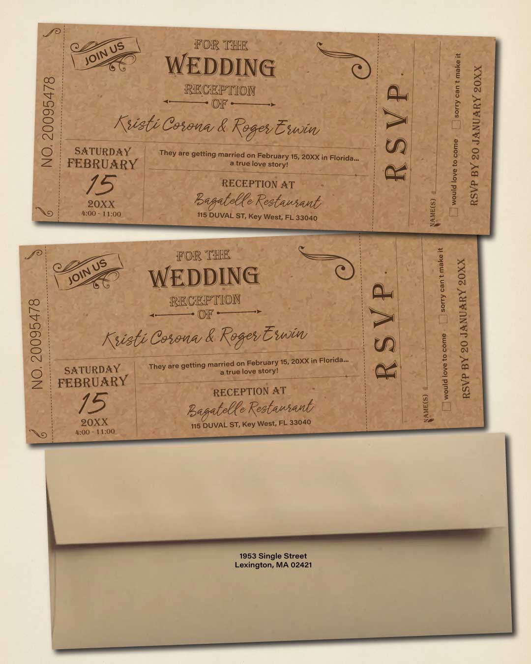 Vintage Cardboard Ticket Boarding Pass Wedding Invitations