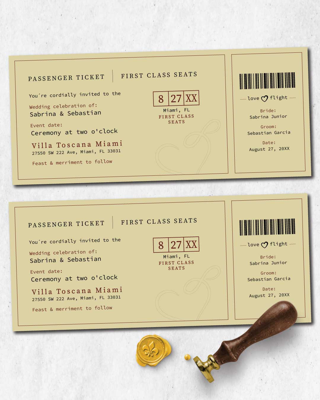 Heart Shaped Ticket Boarding Pass Wedding Invitations