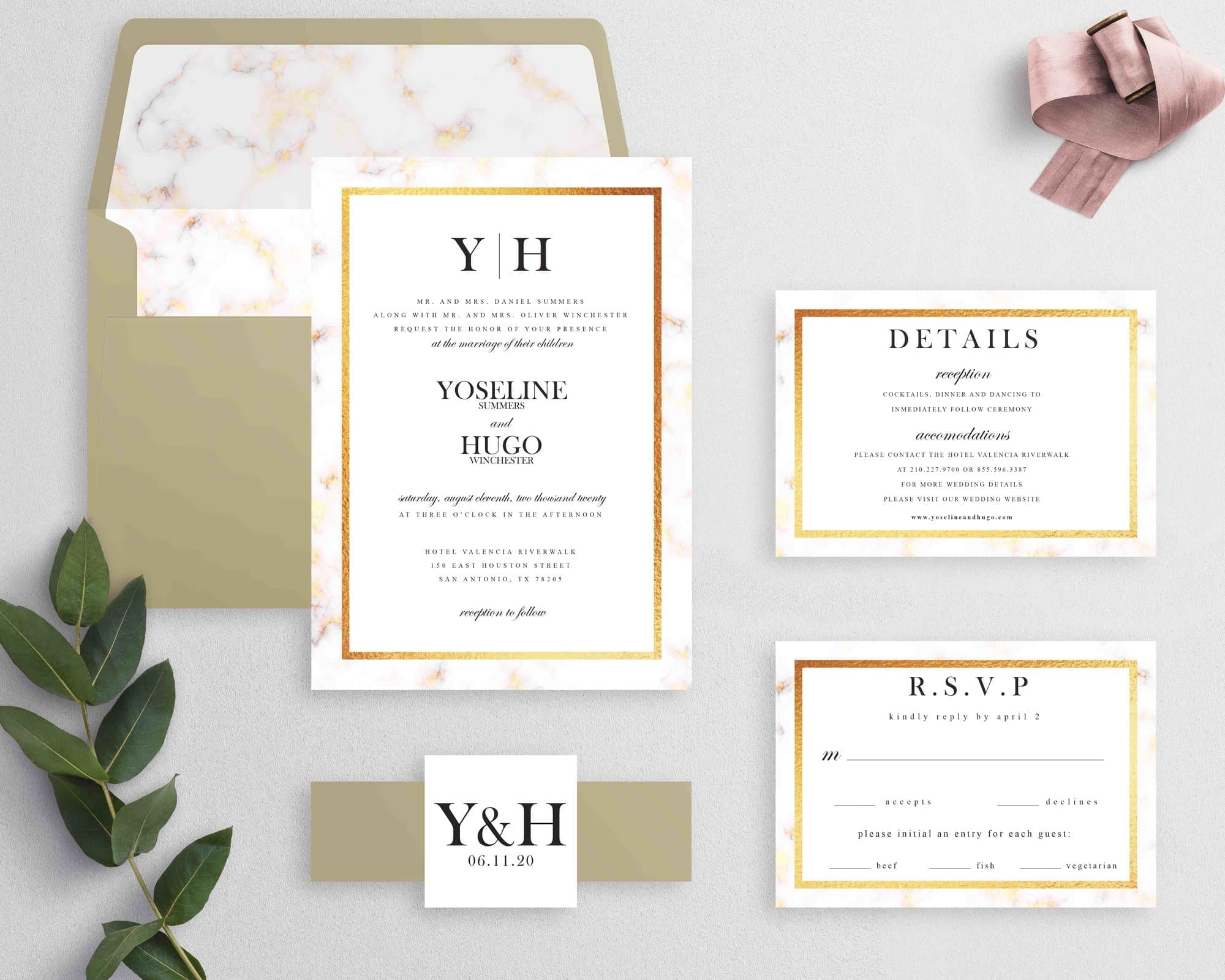 Vintage Gold Marble Elegant Wedding Invitations