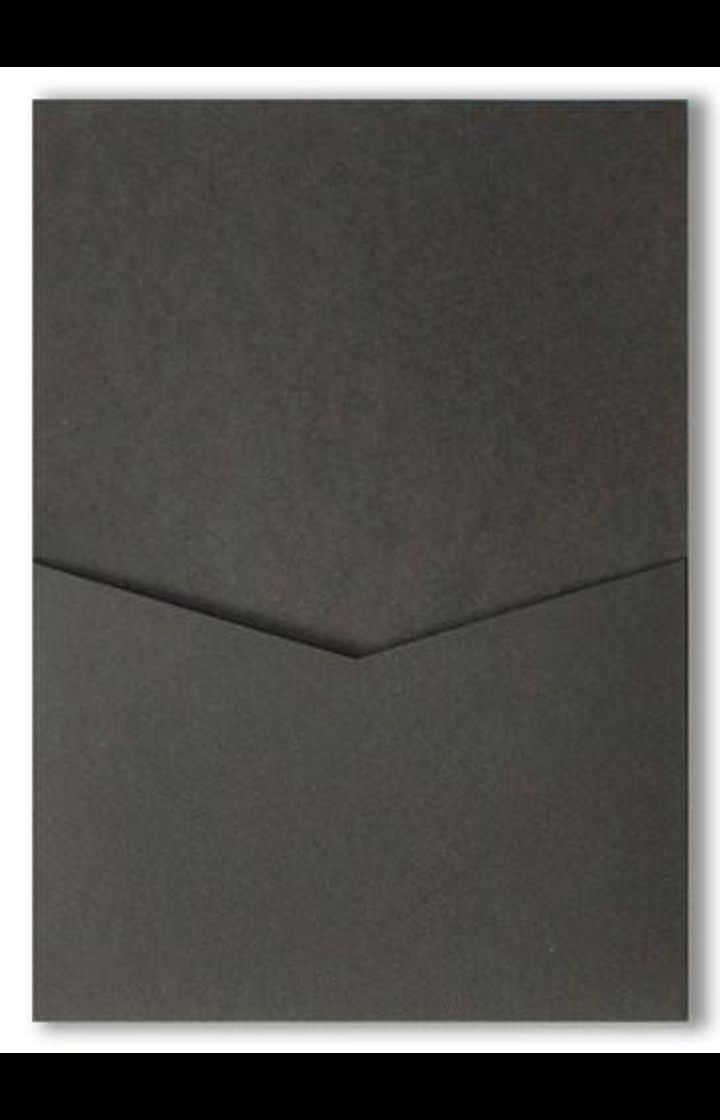 Black Solid Pocket & Folder Invitation Card, A7 Denali