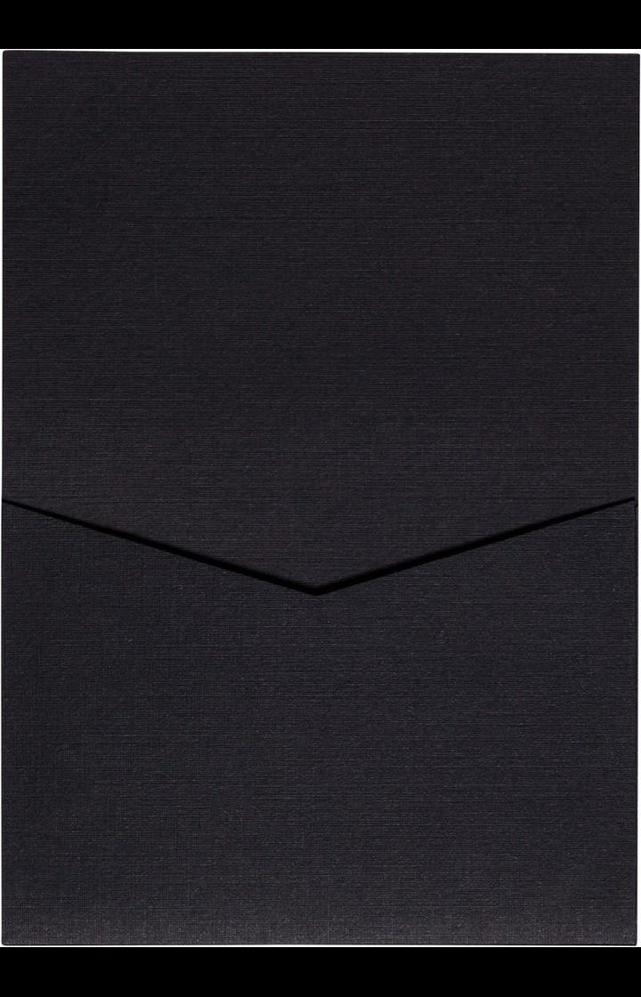 Epic Black Linen Pocket & Folder Invitation Card, A7 Denali