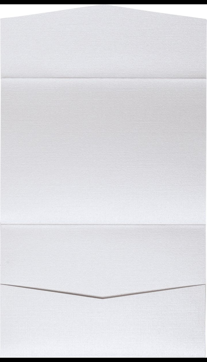 Metallic White Linen Pocket & Folder Invitation Card, A7 Atlas Bilingual