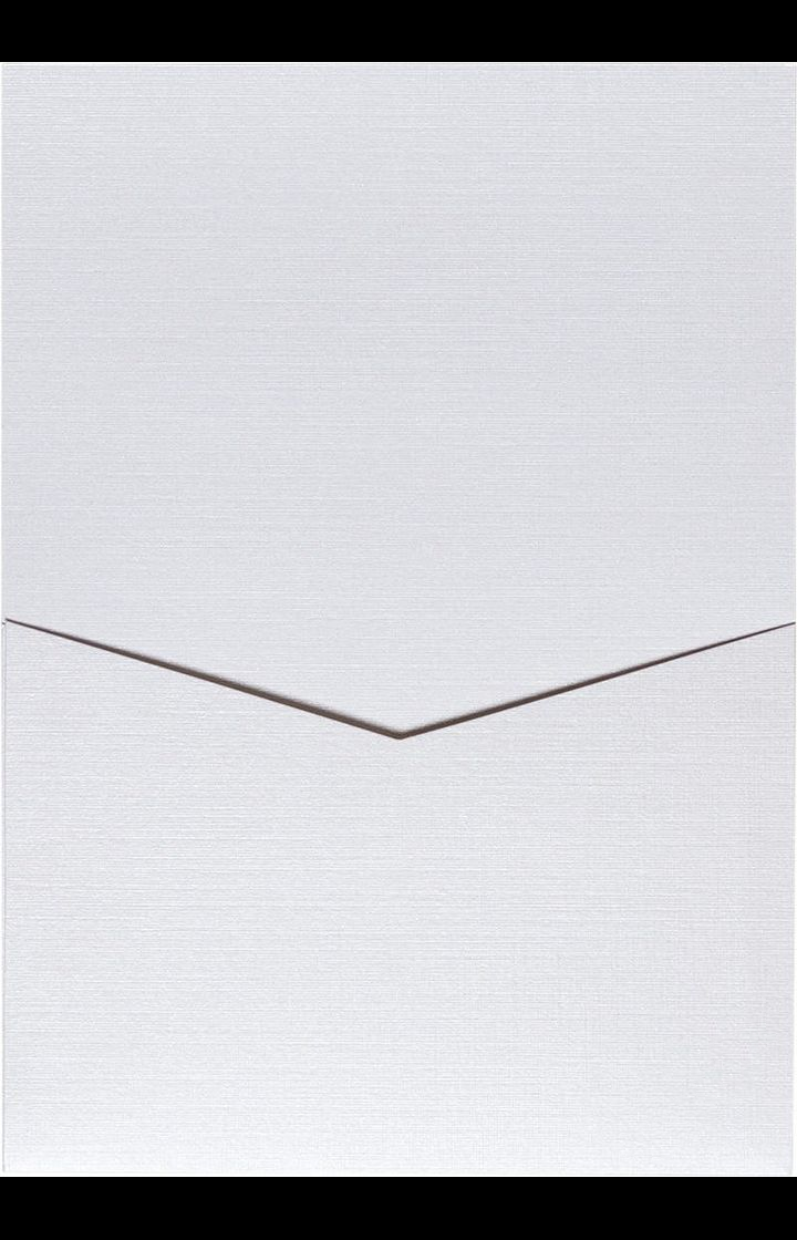Metallic White Linen Pocket & Folder Invitation Card, A7 Denali Bilingual