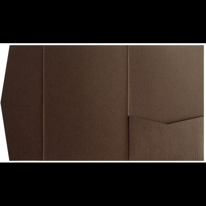Brown Embossed Wood Grain Pocket & Folder Invitation Card, A7 Himalaya