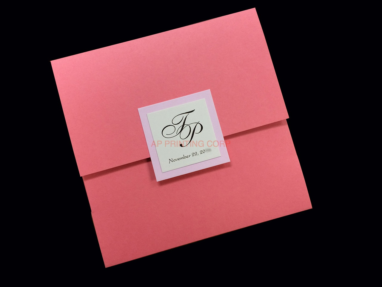 PSQ-77-NNN-2WL Coral, Cotton Candy, Bubblegum Pocket & Folder Invitation