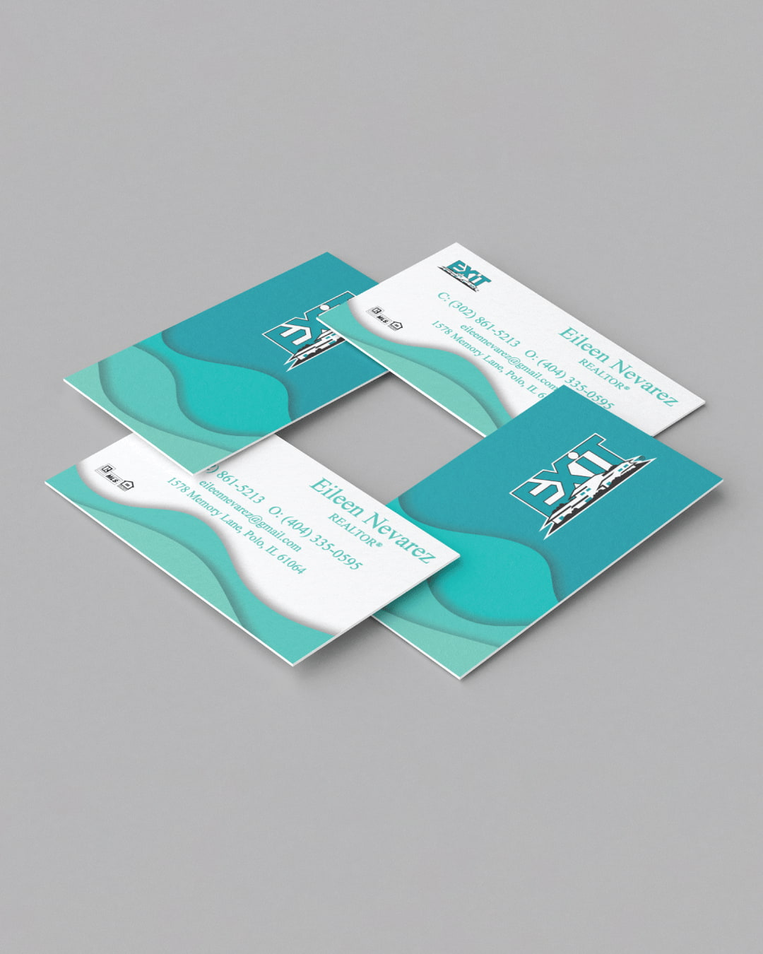 Exit Realty Abstract Turquoise Waves Business Cards