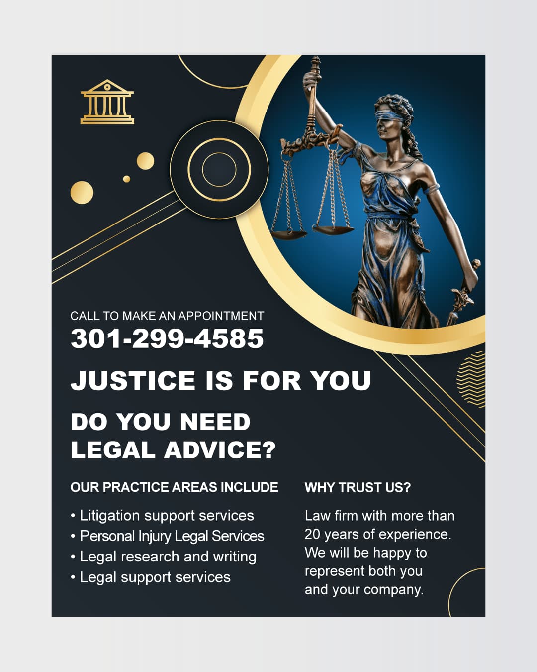Elegant Gold Justice Law Firm Flyer