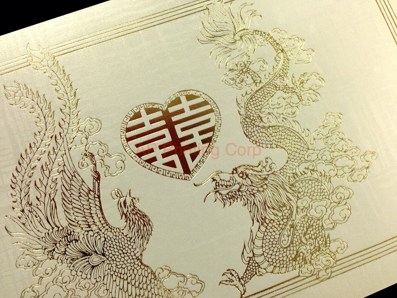 RP1-VT-V [V-L-01] Golden Dragon & Phoenix Essence Wedding Invitation