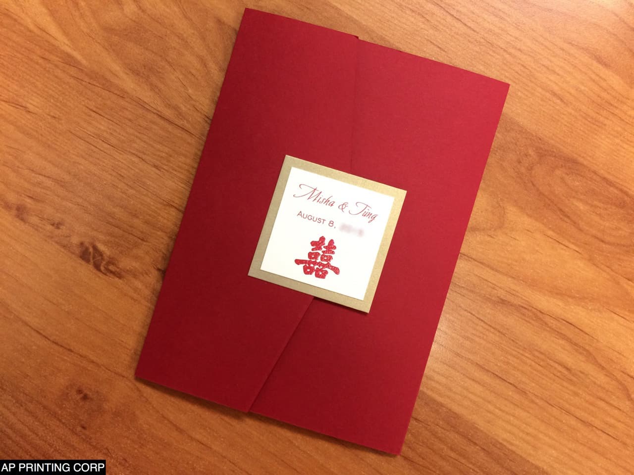 O2P-57-N-N Red, Natural, Gold Leaf Pocket & Folder Invitation