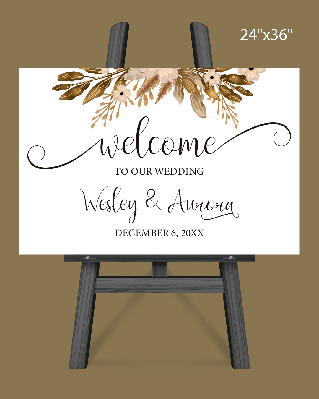 Elegant Dry Leaves Welcome Sign