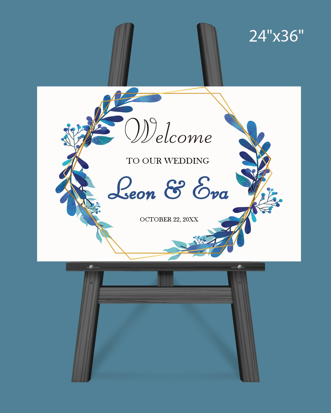 Blue Leaves Edges Welcome Sign