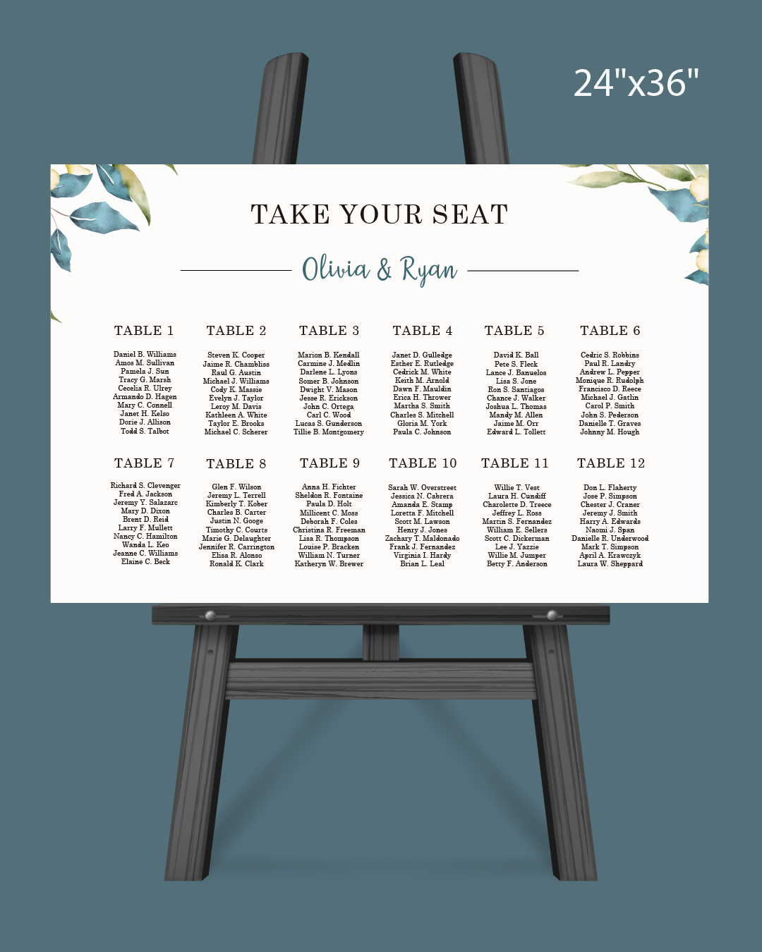 Theme Blue Leaves  Seating Chart