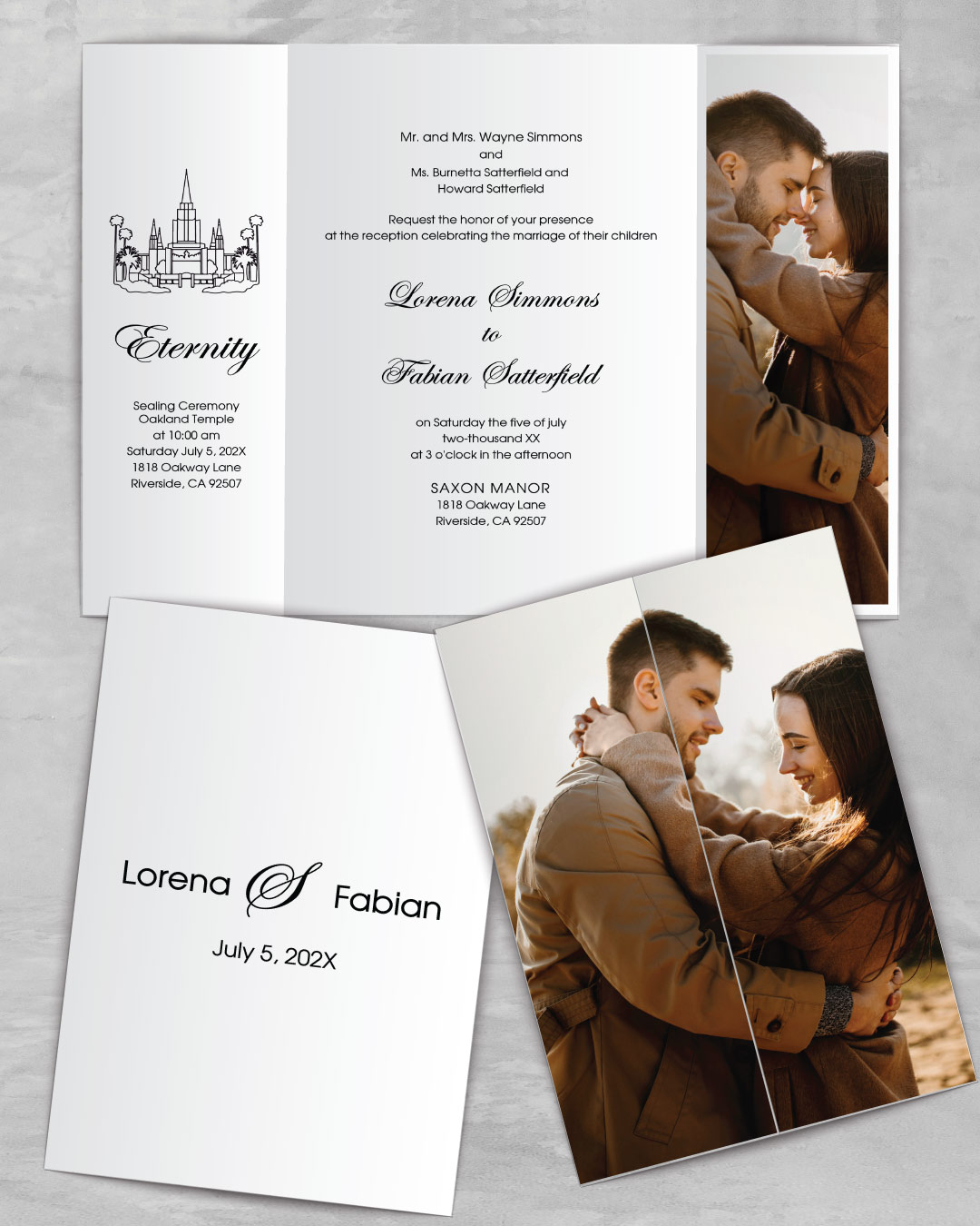Simple White Photo 5x7 Gate Fold Spanish & English Wedding Invitation