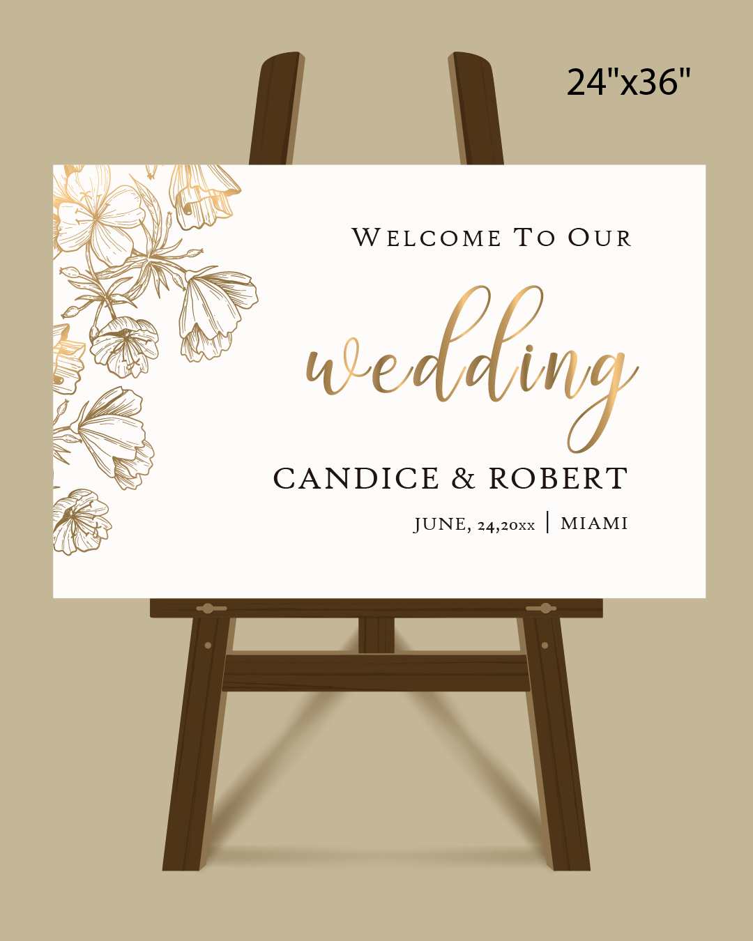 Metallic Gold Flowers Welcome Sign