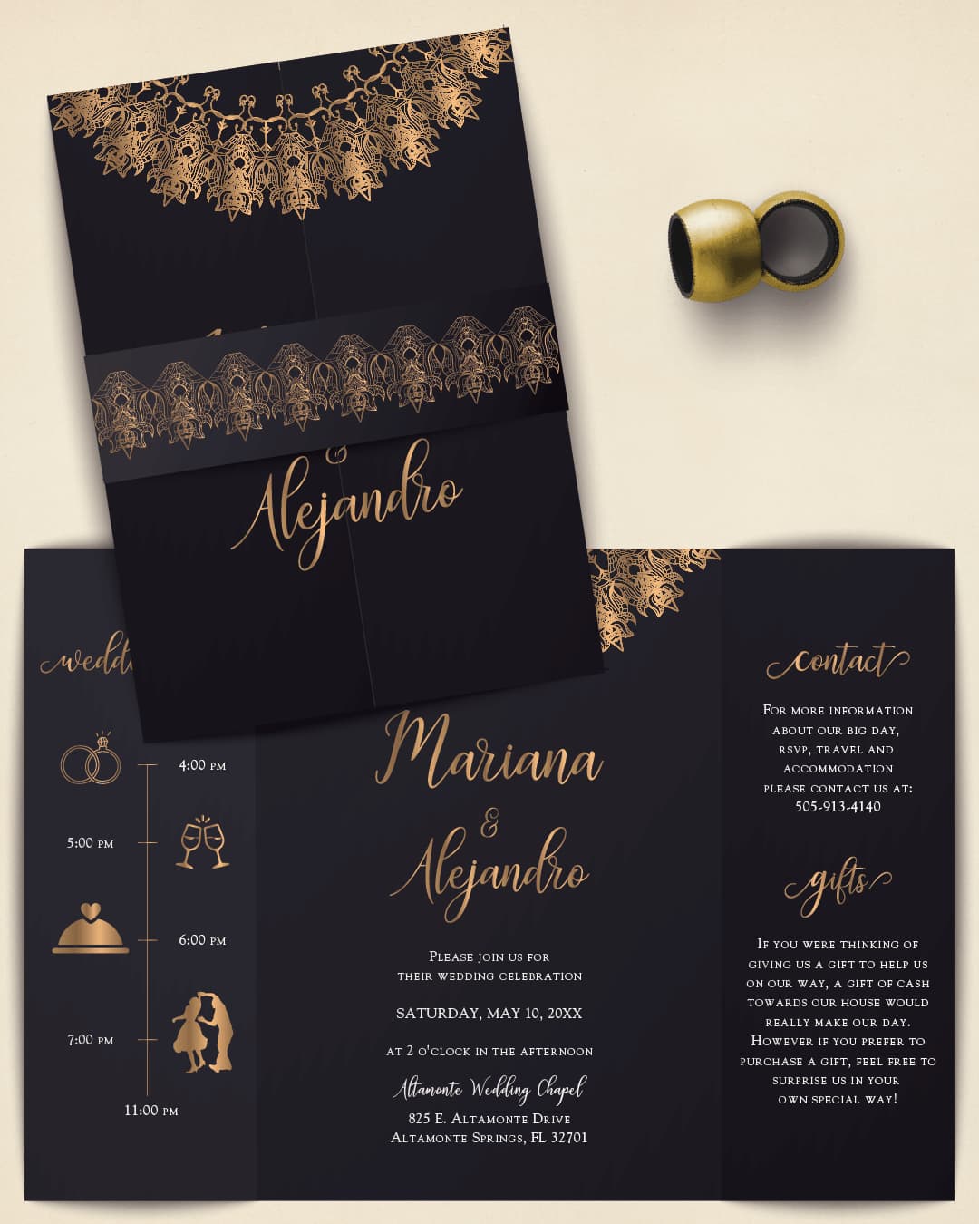 Luxurious Golden Mandala 5x7 Gate Fold Wedding Invitation AP Printing - Luxurious Golden Mandala 5x7 Gate Fold Wedding Invitation - Custom Printing Services