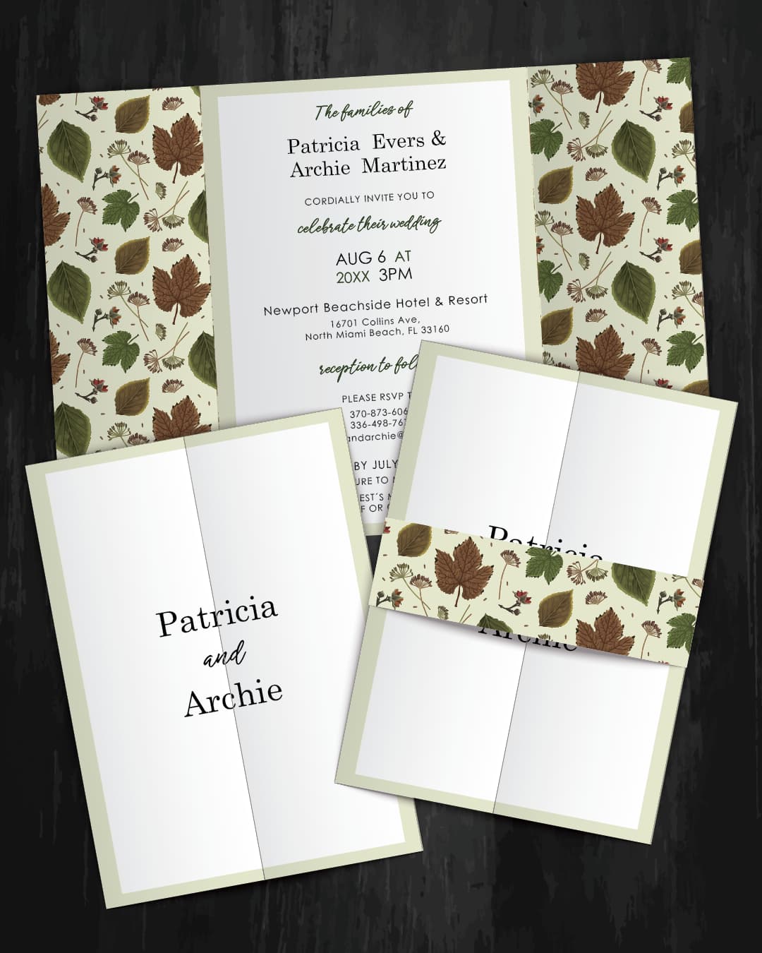 Autumn leaf pattern 5x7 Gate Fold Wedding Invitation AP Printing - Autumn leaf pattern 5x7 Gate Fold Wedding Invitation - Custom Printing Services