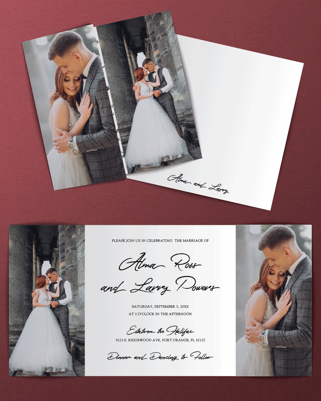 AP Printing - Romantic Couple 7x7 Gate Fold Wedding Invitation - Custom Printing Services