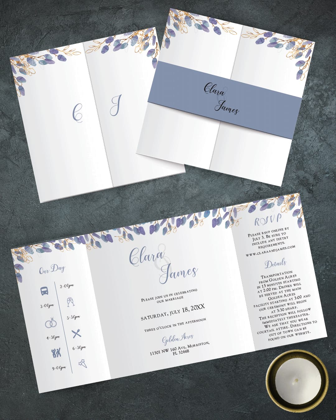 Fantasy Leaves 7x7 Gate Fold Wedding Invitation AP Printing - Fantasy Leaves 7x7 Gate Fold Wedding Invitation - Custom Printing Services