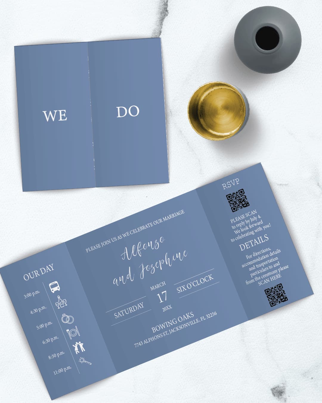 Simple Blue 7x7 Gate Fold Wedding Invitation AP Printing - Simple Blue 7x7 Gate Fold Wedding Invitation - Custom Printing Services