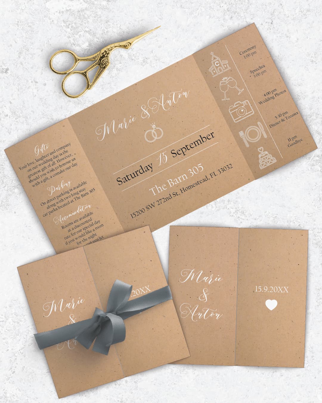 Beautiful CardBoard 7x7 Gate Fold Wedding Invitation