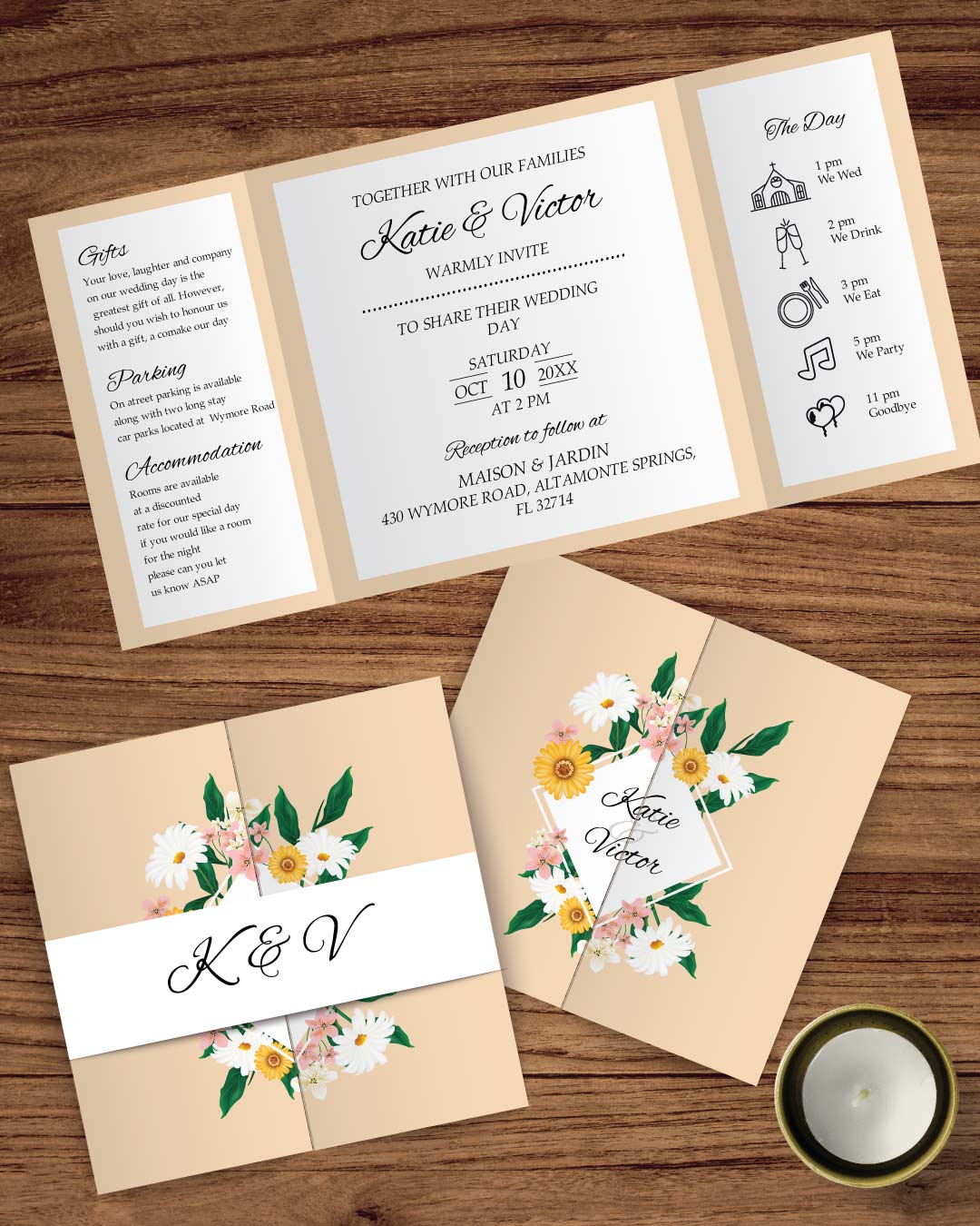 Vibrant Spring Flowers 7x7 Gate Fold Wedding Invitation