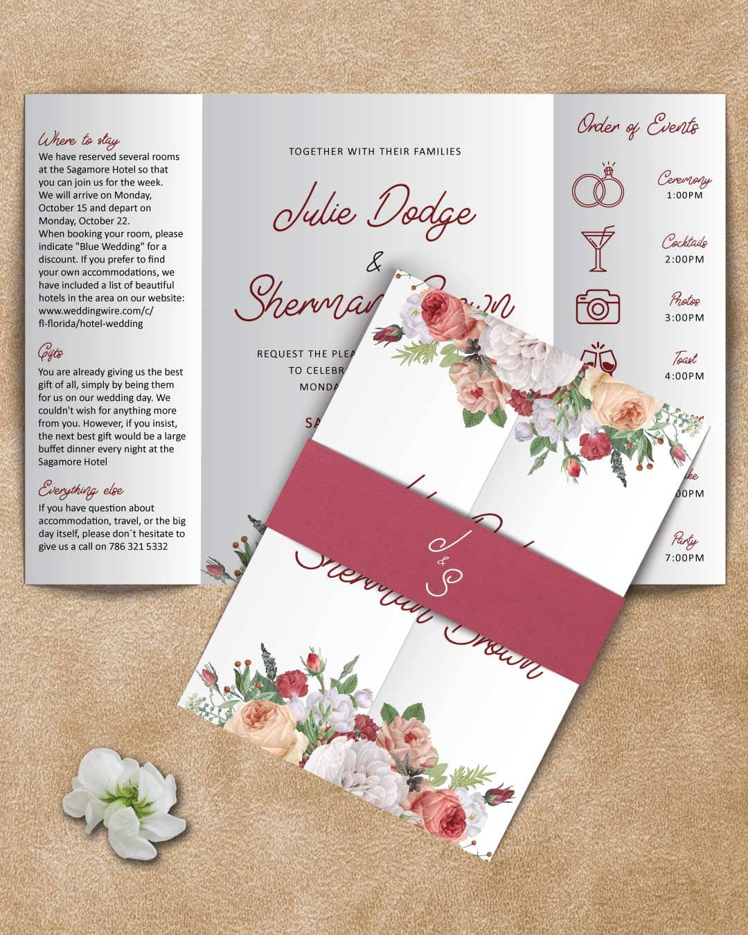 Vintage Floral 5x7 Gate Fold Wedding Invitation AP Printing - Vintage Floral 5x7 Gate Fold Wedding Invitation - Custom Printing Services