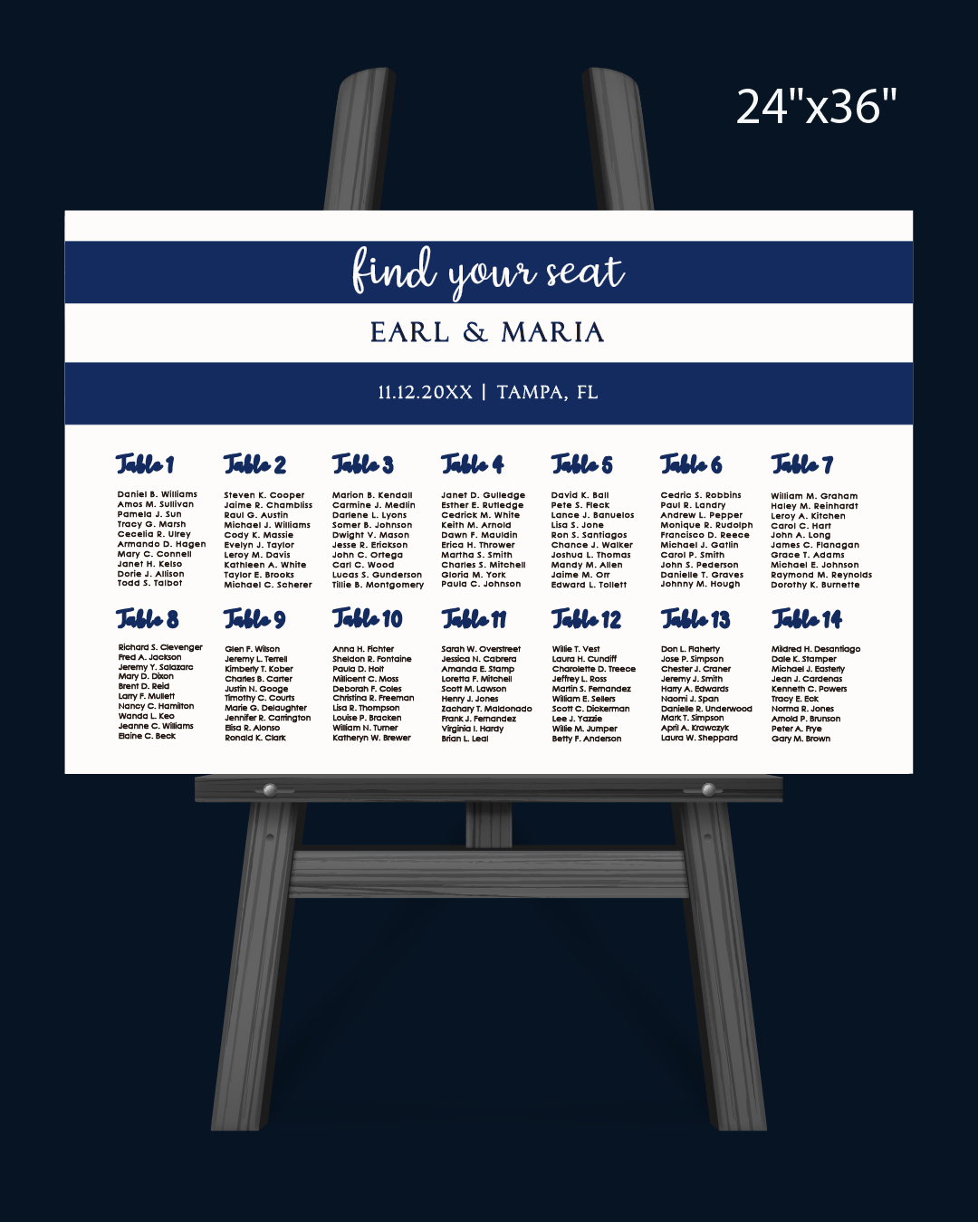 Classic Blue Theme Seating Chart