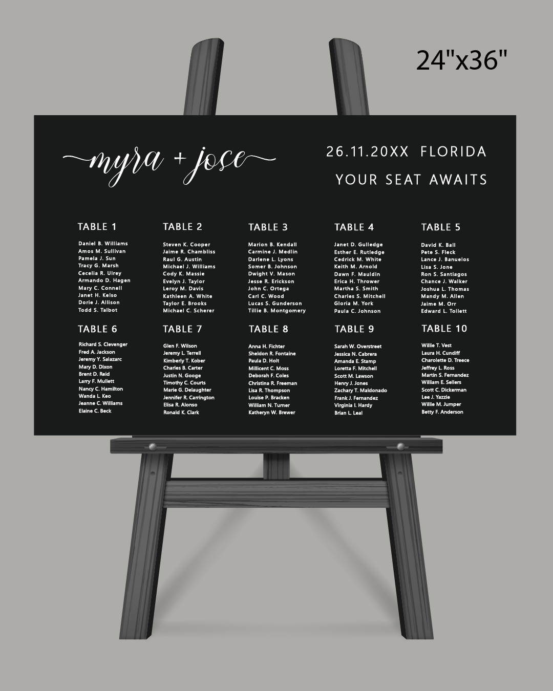 Classic Black Background Seating Chart