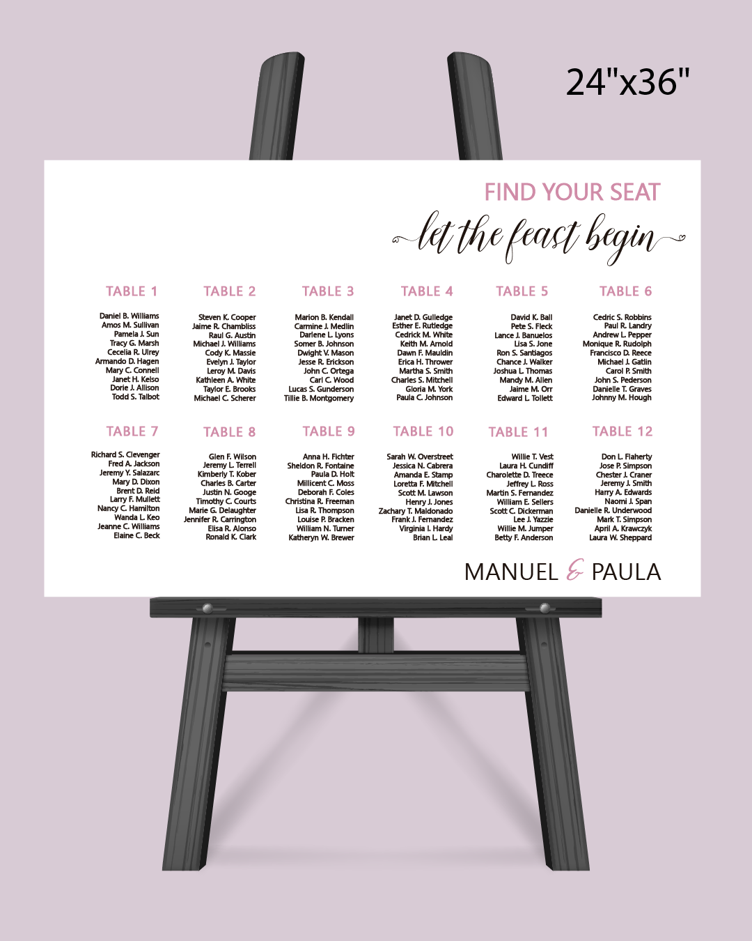 Elegant Pink Letters Seating Chart