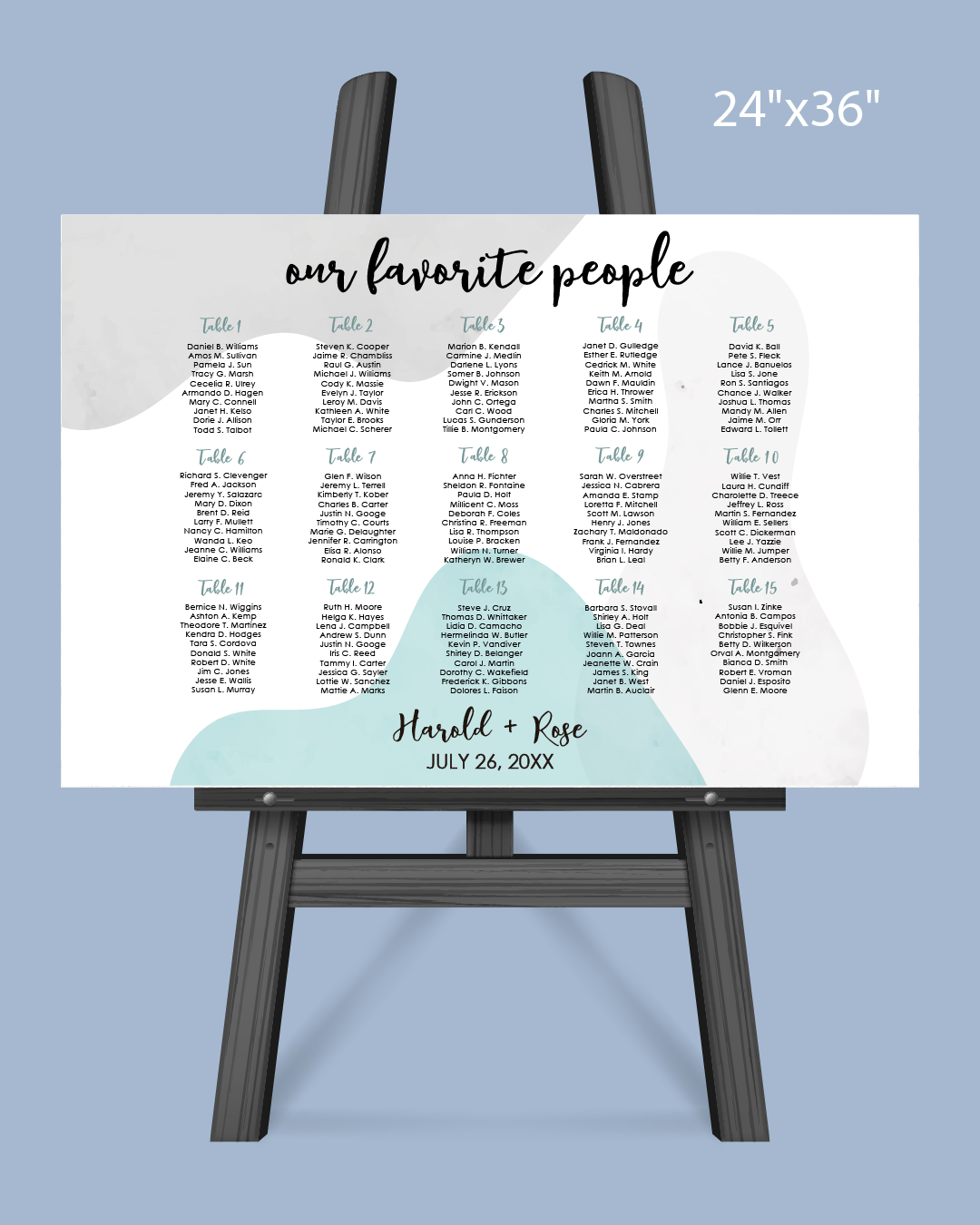 Gray and Blue Watercolor Seating Chart