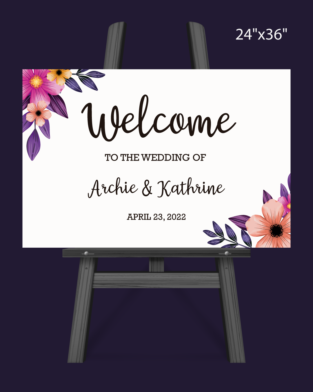Purple Leaves Flowers Welcome Sign
