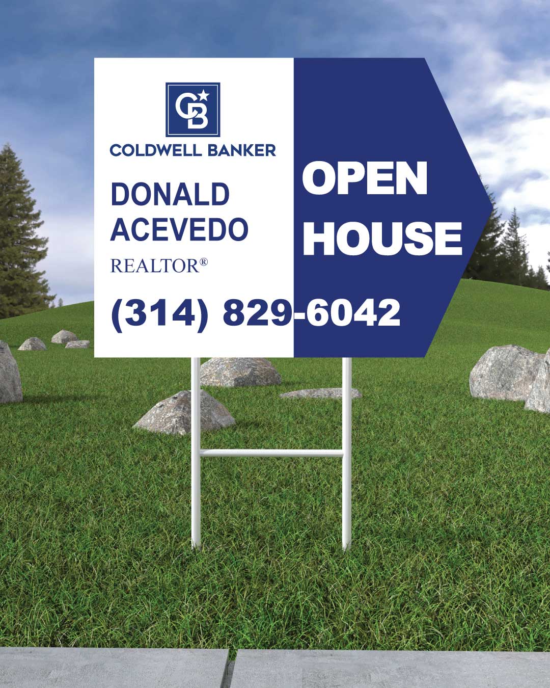 Coldwell Banker Blue And White Arrow Shape Sign