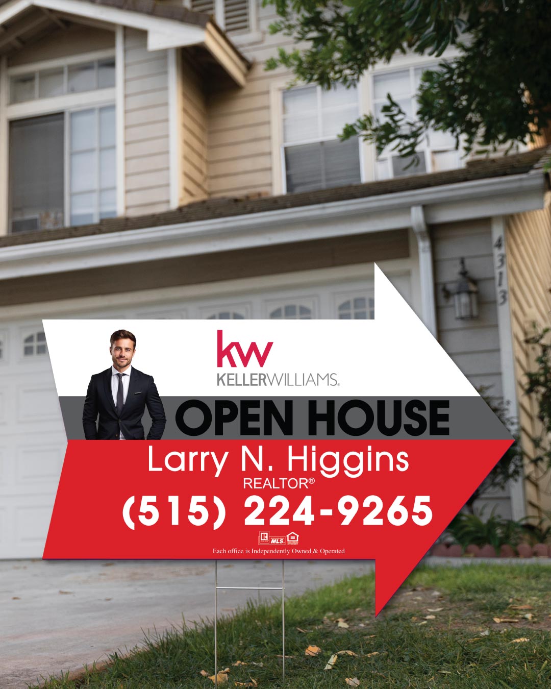 Keller Williams Realty Red And Gray Stripes Arrow Shape Sign