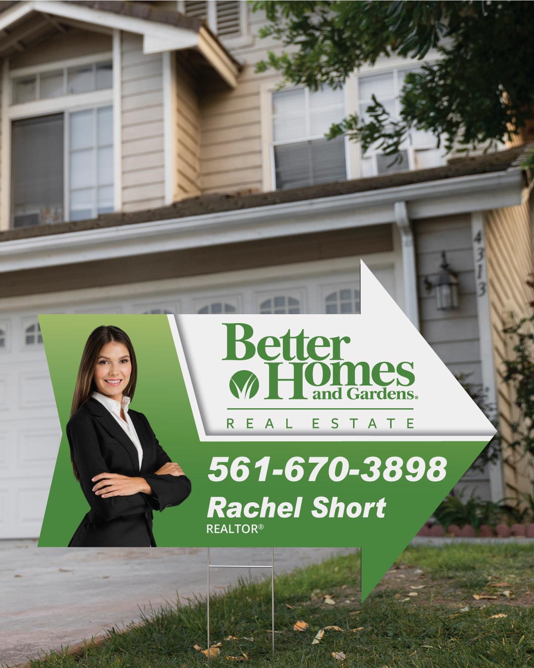 BHGRE Beautiful Green  With Photo Arrow Shape Sign