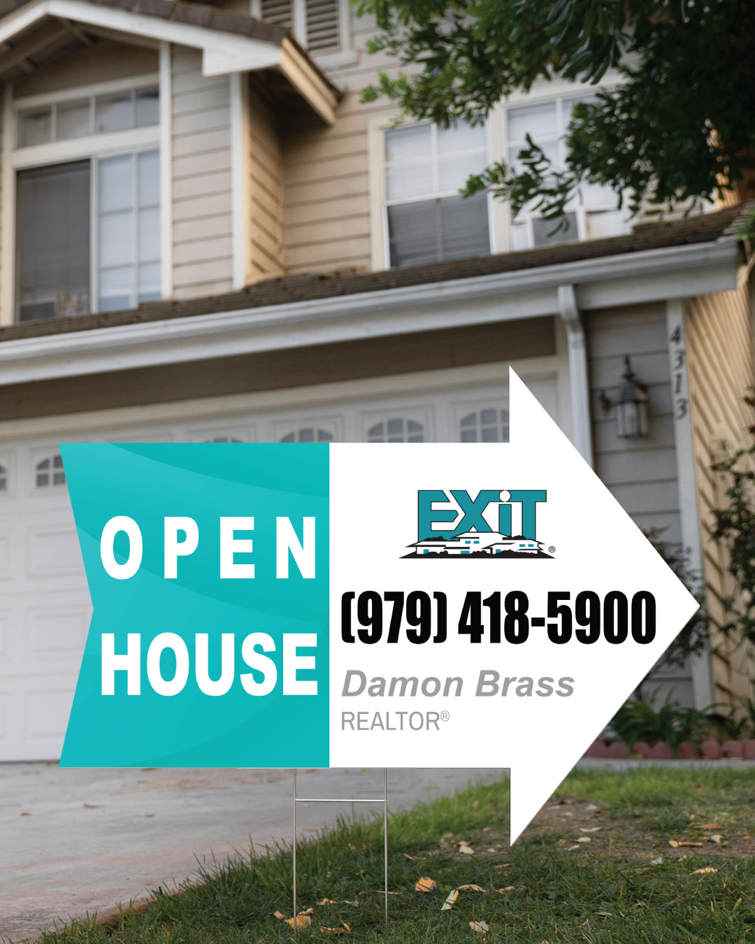 Exit Realty Turquoise Waves on White Arrow Shape Sign