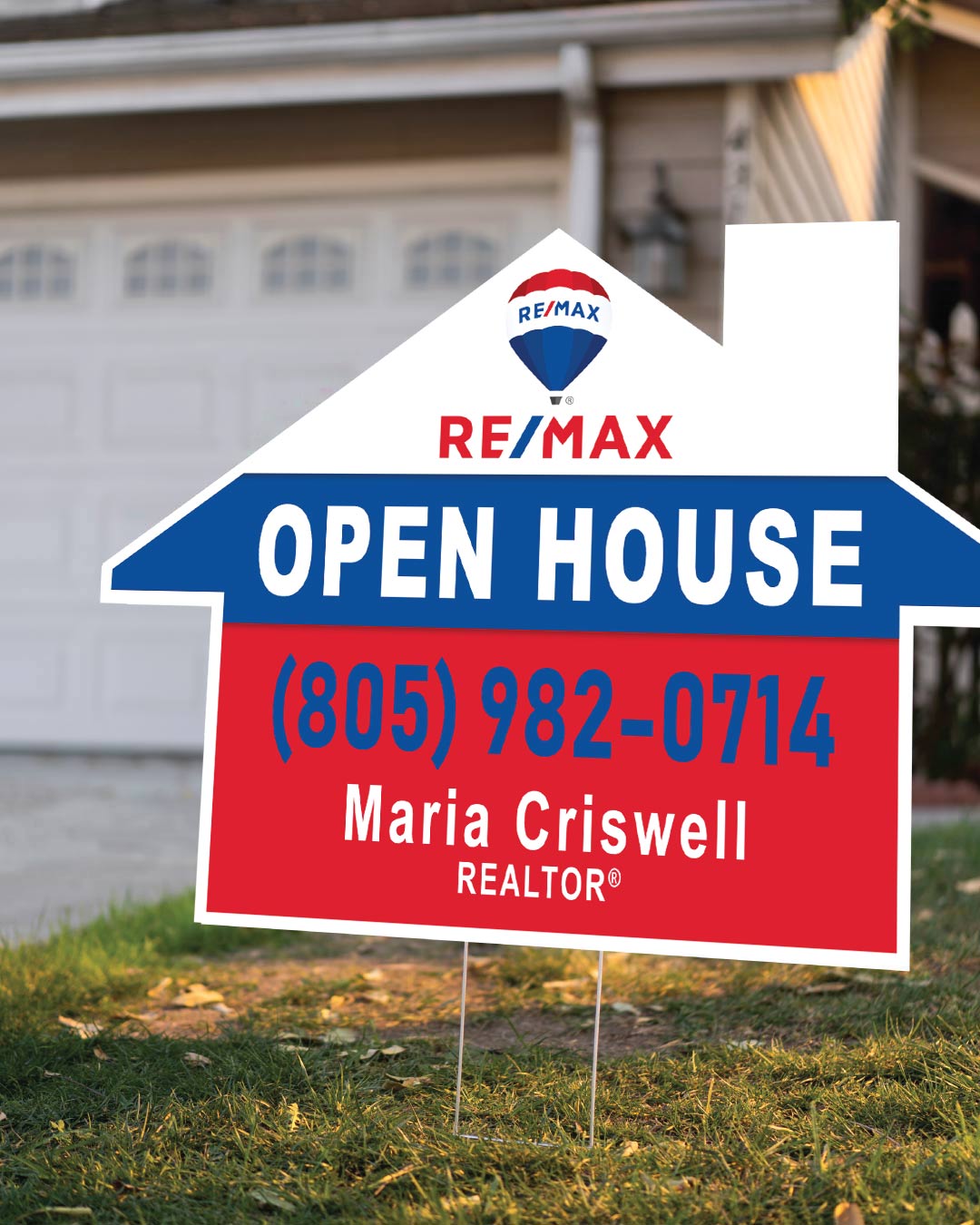 Remax Blue and Red Stripes House Modern Shape Sign AP Printing - Remax Blue and Red Stripes House Modern Shape Sign - Custom Printing Services